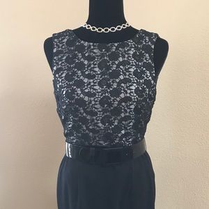 Saks Black Lace Brocade Top Party Dress